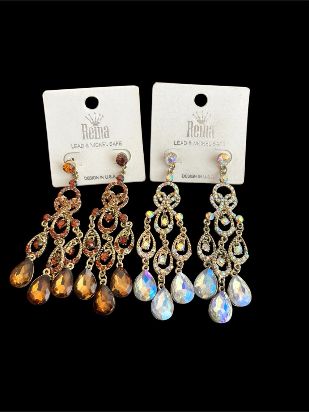 Reina Women’s Crystal Teardrop Chandelier Earrings - Amber and Aurora
